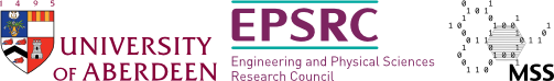 Logos for the University of Aberdeen, EPSRC, and the MSS research group in Erlangen